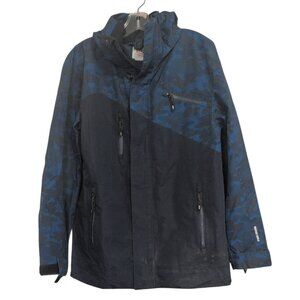 Avalanche Hooded Jacket in a Dark/Light Blue Camo Waterproof Ski Coat, Pockets